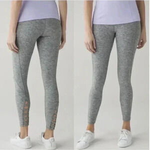 Lululemon Pure Practice Pants Leggings High Rise Lattice Tights Heathered Grey 6
